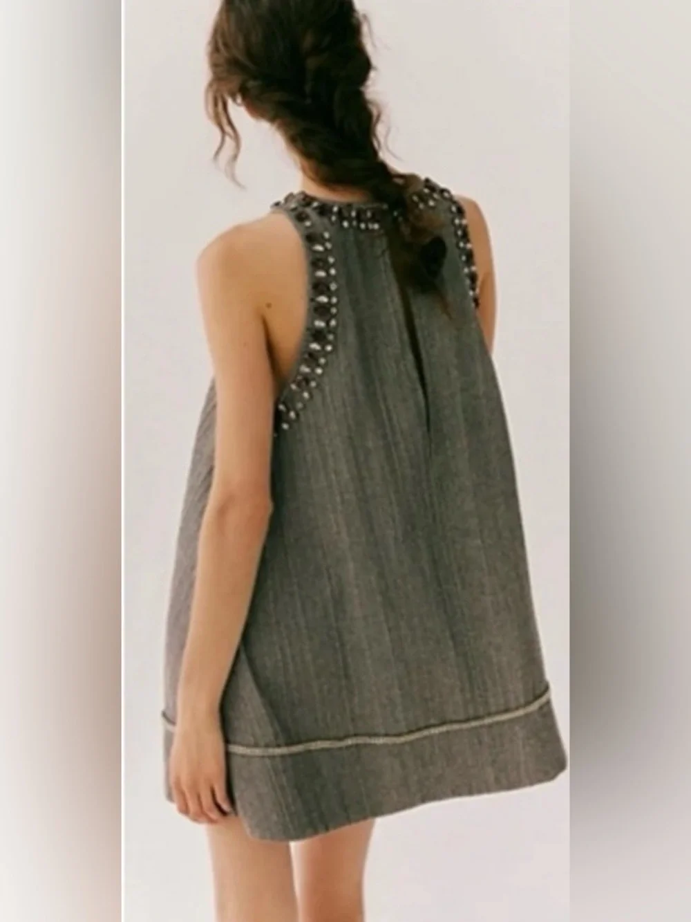 Free People Gray Bedazzled You’re A Gem Mini Dress Size Medium